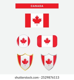 Canada country flag, country flag button, and shield vector design