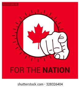 Canada country flag in Circle and pointing finger at viewer typography Ready for the Nation. Vector Illustration