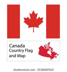 canada Country Flag and Map hand draw illustration on white background