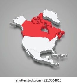 

Canada country location within North America. 3d isometric map