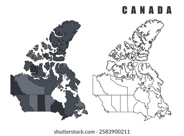 Canada country map black flat outline vector illustration set