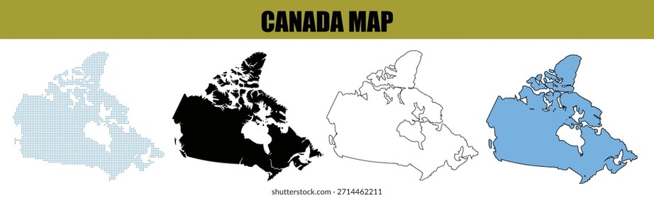 Canadá Country Map cuatro tipos de diseño de Ilustración vectorial