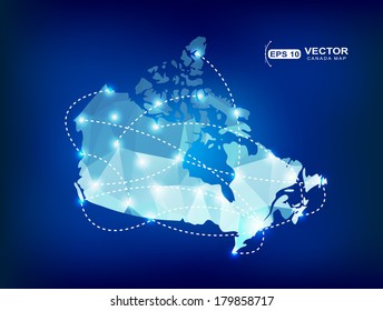 Canada country map polygonal with spot lights places