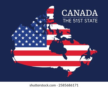 Canada country map with the USA flag as the 51st state vector illustration concept