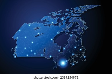 Canada - country shape with lines connecting major cities