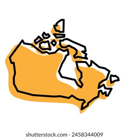 Canada country simplified map. Orange silhouette with thick black sharp contour outline isolated on white background. Simple vector icon