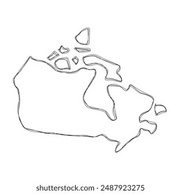 Canada country simplified map.Thin triple pencil sketch outline isolated on white background. Simple vector icon