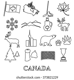 canada country theme symbols outline icons set eps10