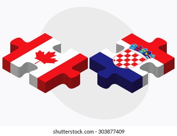 Canada and Croatia Flags in puzzle isolated on white background
