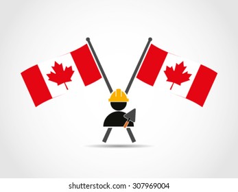 Canada Crossed Flags Emblem Construction Worker