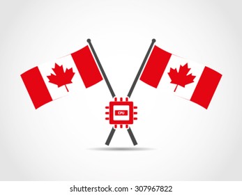 Canada Crossed Flags Emblem CPU Chip