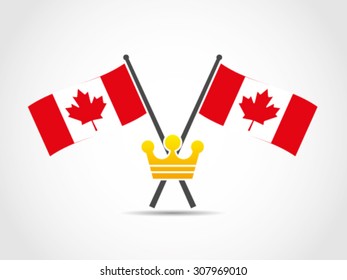 Canada Crossed Flags Emblem Kingdom Queen Crown
