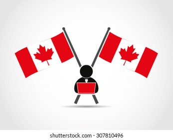 Canada Crossed Flags Emblem Office Worker