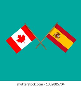 Canada and crossed Spain flags.Language learning or travel concept 