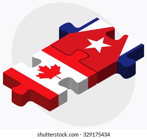 Canada and Cuba Flags in puzzle isolated on white background