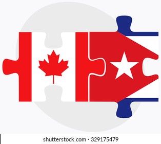 Canada and Cuba Flags in puzzle isolated on white background