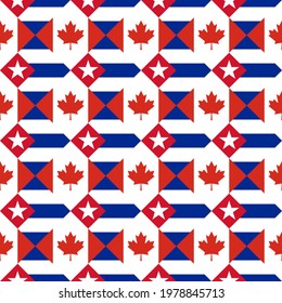 canada and cuba flags, seamless pattern. vector background
