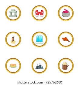 Canada culture icons set. cartoon style set of 9 canada culture vector icons for web design