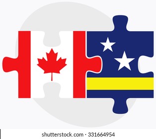 Canada and Curacao Flags in puzzle isolated on white background