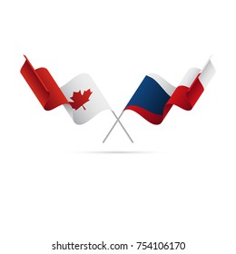 Canada and Czech Republic flags. Crossed flags. Vector illustration.