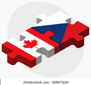 Canada and Czech Republic Flags in puzzle isolated on white background
