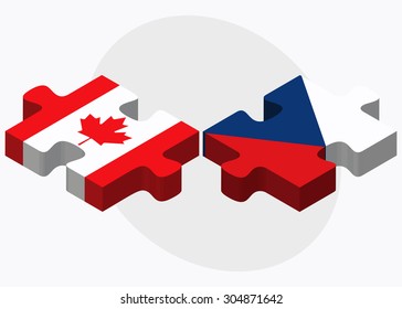Canada and Czech Republic Flags in puzzle isolated on white background