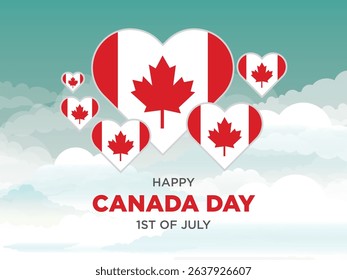 Canada day 1st of july  independence day. Hearts shape Canada flag