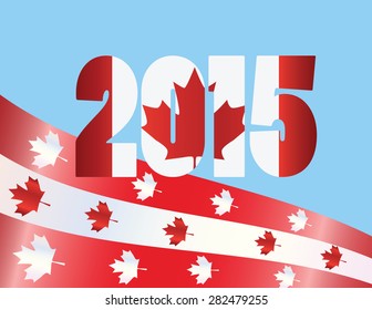 Canada Day 2015 with Red Maple Leaf Flag Symbols on Blue Background Vector illustration