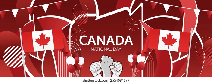Canada Day abstract art in flag colors. Latest creative banner for Canada national day with typography. Perfect for posters, web banners, and holiday greeting cards