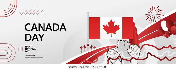 Canada Day abstract art in flag colors. Latest creative banner for Canada national day with typography. Perfect for posters, web banners, and holiday greeting cards