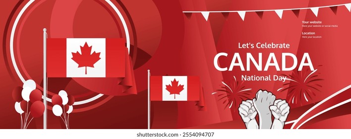 Canada Day abstract art in flag colors. Latest creative banner for Canada national day with typography. Perfect for posters, web banners, and holiday greeting cards