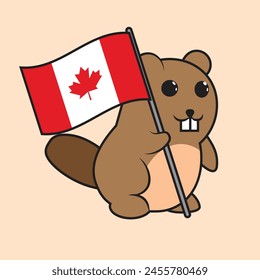 Canada day adorable beaver holding the Canadian flag