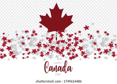 Canada day  background. 1 of July national holiday overlay design with transparent space. Red and white stars. Simple vector illustration.