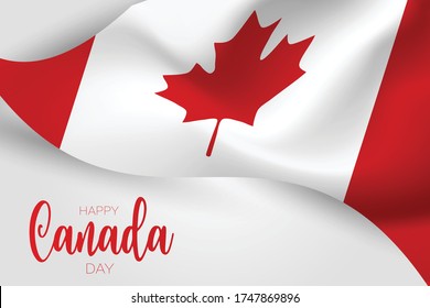 Canada day background. July 1st national holiday. Waving Canadian flag with maple leaf. Vector illustration.