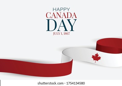 Canada day background. July 1st national holiday. Banner or advertising poster. Waving Canadian flag ribbon with maple leaf. Vector illustration.