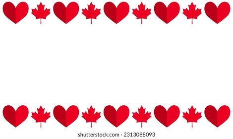 Canada day background with maple leafs and hearts. Celebration background for Victoria Day in Canada. 1st of July national holiday design