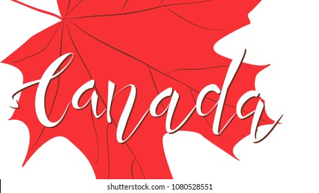 Canada Day background with maple leaves and text in red. Vector illustration