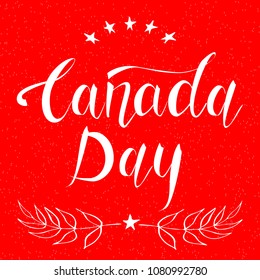 Canada Day background with maple leaves and text in red. Vector illustration