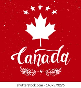 Canada Day background with maple leaves and text in red. Decorative realistic design elements for Canadian national holidays. Symbol of Canada.  Vector illustration