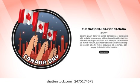 Canada Day background with waving flag and buildings