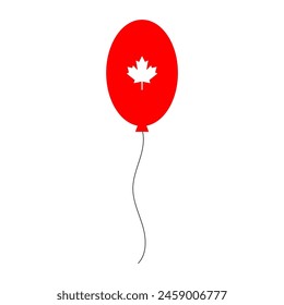 Canada day balloon in colors of Canadian flag. Vector graphic design element isolated on white background. For cards, banners, social media posts and printing.