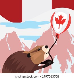 Canada day with balloon helium and flag