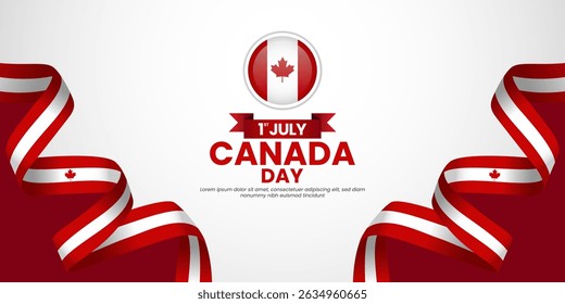 Canada day banner background 1 July design element with realistic waving flag