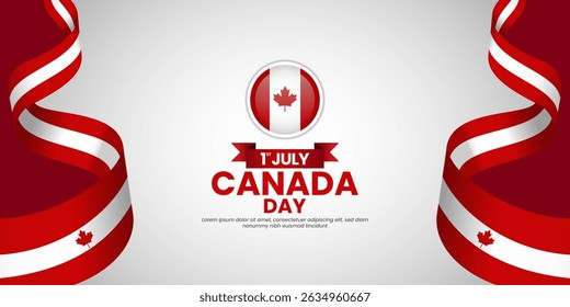Canada day banner background 1 July design element with realistic waving flag