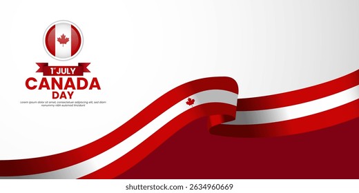 Canada day banner background 1 July design element with realistic waving flag