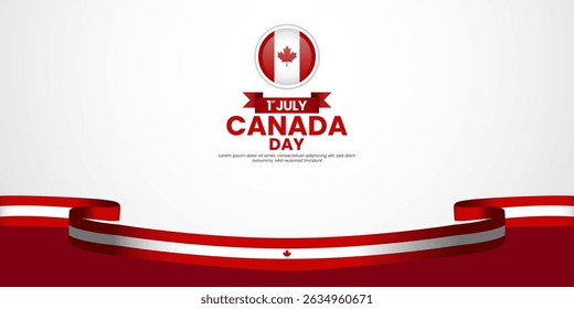 Canada day banner background 1 July design element with realistic waving flag
