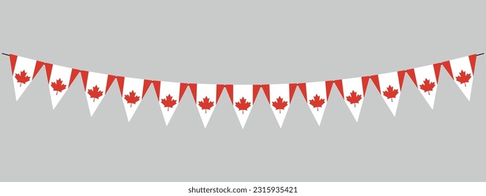 Banner del Día del Canadá, guirnalda de amarre, cuerdas triangulares con hoja de arce roja, elemento de diseño vectorial