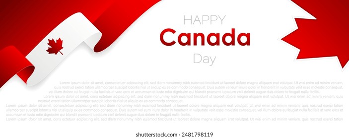 Anuncio del día de Canadá con la bandera ondulada canadiense, Ilustración vectorial