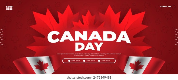 Canada day banner design with maple leaf elements