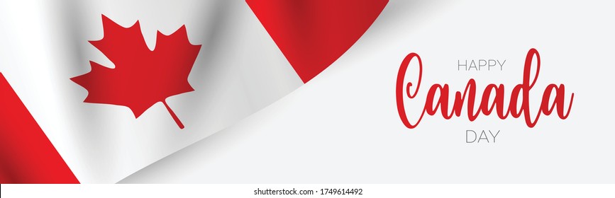 Banner o fondo de cabecera del día de Canadá. 1 de julio feriado nacional. ondeando la bandera canadiense con hojas de arce. Ilustración vectorial.
